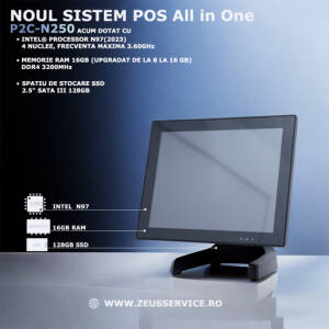 POS All in One 15" model P2C seria N250 cu procesor Intel N97, 16BG DDR si 128GB SSD